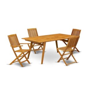 EAST WEST FURNITURE 5-PC OUTDOOR DINING TABLE SET- 4 AMAZING OUTDOOR CHAIRS AND RECTANGULAR PATIO TABLE