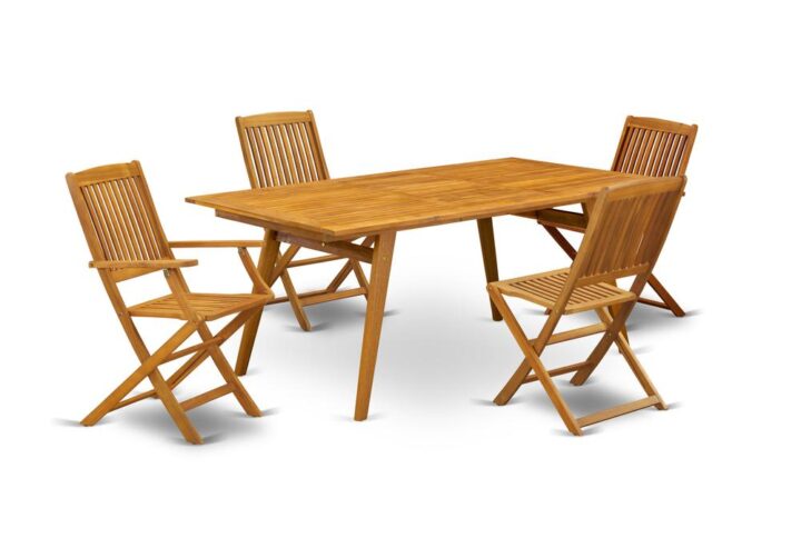 EAST WEST FURNITURE 5-PC OUTDOOR DINING TABLE SET- 4 AMAZING OUTDOOR CHAIRS AND RECTANGULAR PATIO TABLE