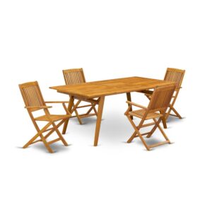 EAST WEST FURNITURE 5-PIECE OUTDOOR PATIO SET- 4 AWESOME LAWN ARM CHAIRS FOLDING AND RECTANGULAR OUTDOOR COFFEE TABLE
