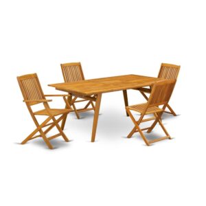 EAST WEST FURNITURE 5-PC SMALL PATIO TABLE SET- 4 AMAZING FOLDING OUTDOOR CHAIRS AND RECTANGULAR SMALL TABLE