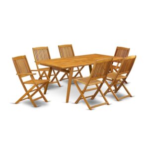 EAST WEST FURNITURE 7-PIECE PATIO TABLE SET- 6 BEAUTIFUL OUTDOOR CHAIRS AND RECTANGULAR OUTDOOR COFFEE TABLE