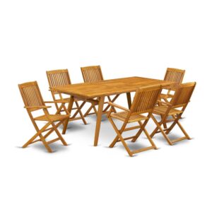 EAST WEST FURNITURE 7-PC OUTDOOR SET- 6 GORGEOUS MODERN ARM CHAIRS AND RECTANGULAR PATIO TABLE