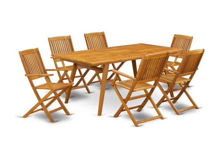 EAST WEST FURNITURE 7-PC OUTDOOR SET- 6 GORGEOUS MODERN ARM CHAIRS AND RECTANGULAR PATIO TABLE