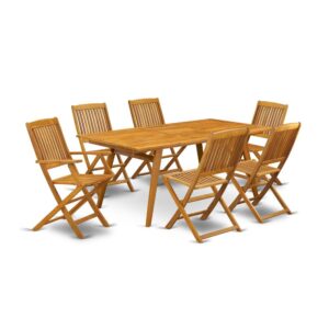 EAST WEST FURNITURE 7-PIECE OUTDOOR DINING SET- 6 FABULOUS FOLDING CHAIRS FOR OUTSIDE AND RECTANGULAR OUTDOOR TABLE