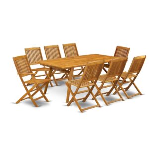 EAST WEST FURNITURE 9-PC OUTDOOR TABLE SET- 8 GORGEOUS OUTDOOR ARM CHAIRS AND RECTANGULAR SMALL TABLE