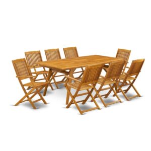 EAST WEST FURNITURE 9-PIECE SMALL PATIO SET- 8 GREAT OUTDOOR CHAIRS AND RECTANGULAR PATIO TABLE