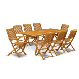 EAST WEST FURNITURE 9-PC PATIO TABLE SET- 8 AWESOME FOLDING OUTDOOR CHAIRS AND RECTANGULAR SMALL TABLE