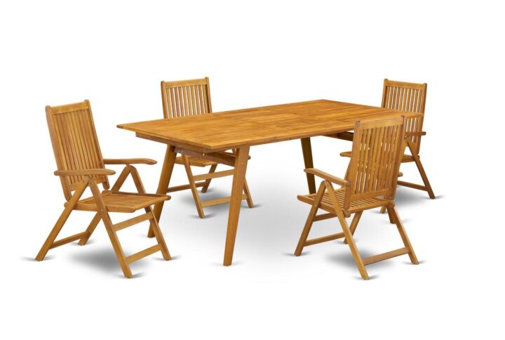 EAST WEST FURNITURE 5-PIECE OUTDOOR TABLE SET- 4 GREAT FOLDING OUTDOOR CHAIRS AND RECTANGULAR PATIO TABLE