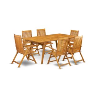 EAST WEST FURNITURE 7-PC OUTDOOR DINING TABLE SET- 6 BEAUTIFUL PATIO ARM DINING CHAIRS AND RECTANGULAR PATIO TABLE