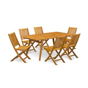 EAST WEST FURNITURE 7-PC PATIO TABLE SET- 6 GORGEOUS OUTDOOR FOLDING CHAIRS AND RECTANGULAR OUTDOOR TABLE