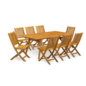 EAST WEST FURNITURE 9-PIECE MODERN TABLE SET- 8 FABULOUS MODERN CHAIRS AND RECTANGULAR OUTDOOR TABLE