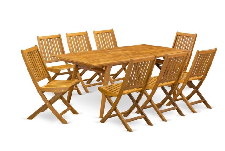 EAST WEST FURNITURE 9-PIECE MODERN TABLE SET- 8 FABULOUS MODERN CHAIRS AND RECTANGULAR OUTDOOR TABLE