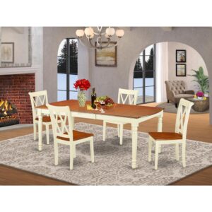 bring this particular DOCL5-BMK-W dining set. A comfy and luxurious Buttermilk and Cherry color offers any dining area a relaxing and friendly feel with the small table. With a soft rounded bevel at the edge of the table top