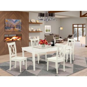 this well-designed and comfortable small kitchen table may be used for hours at a time. This wonderful slick Linen White kitchen table makes a really good addition for all kitchen space and corresponds all sorts of dining-room concepts. Slender Double X back kitchen chairs finished in rich Linen White color with wood seats present fashionable and cozy seating. Made up of hardwood