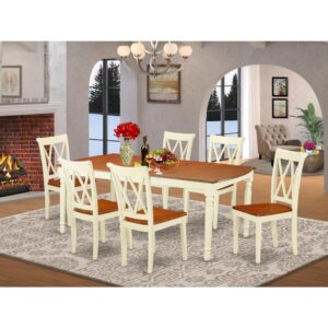 bring this particular DOCL7-BMK-W dining set. A comfy and luxurious Buttermilk and Cherry color offers any dining area a relaxing and friendly feel with the small table. With a soft rounded bevel at the edge of the table top