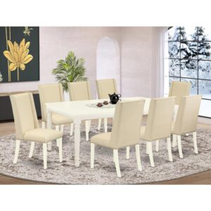 This kitchen table set includes 8 wonderful parson chairs and an awesome 4 legs living room table. The modern small dining table set provides a Linen White hardwood wood table and body and an awesome Cream Kitchen Parson Chairs seat and high back that bring magnificence to your dining-room and improve the elegance of your wonderful dining room. The good quality of our amazing chairs helps our attractive customers to get relaxation and feel free when getting their meal. This wood table manufactured from high-quality rubber wood which can bear the weight of 300 Lbs. Our parson dining room chairs have a wooden frame with a luxury seat of high-quality foam which is covered with Linen Fabric that provides you relaxation with family or friends. This listing has a premium color of Linen White finish for dining table and Cream finish upholstered dining chairs. Our gorgeous premium colors improve the beauty of your dining-room and offer a luxurious glance to your living area or dining area. East West Furniture usually manufactured from modern furniture along with easy assembling parts. We try to keep our furniture parts modern as well as simple. Our high-class dinette set is best for your lovely living area as well as the kitchen. You can use it for casual home parties. Keep enjoying East West modern furniture!
