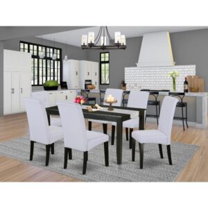 this is one dining table that will just set your dining area apart. The center rectangular table is best for 6-8 people to sit and enjoy their meal. The upholstered dining chair is elegant & classic in design