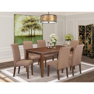 this is one kitchen dinette table that will just set your dining area apart. The center rectangular table is best for 6-8 people to sit and enjoy their meal. The barry upholstered dining chair is elegant & classic in design