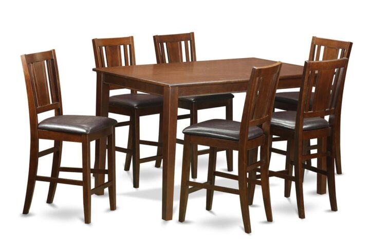 This rectangular gathering table sets feature beautiful Asian superb solid wood along with an Mahogany color. Decide on an an excellent faux leather style seat to accommodate your dining-room set. Counter height stool provide a particular slatted back shape for max comfort while sitting. Pub table delivers an abundance of space for your large family with many people. Stylish design table along with straight legs make this by far the most highly versatile counter height table in addition to chairs sets.