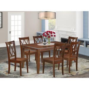 this is one kitchen dinette table that will just set your dining area apart. The center rectangular table is best for 4-8 people to sit and enjoy their meal. It’s created from prime quality rubber wood known as Asian Hardwood. This wonderful kitchen table makes a really good addition for all kitchen space and corresponds all sorts of dining-room concepts. Slender Double X back kitchen chairs finished in classy Mahogany color with wood seats present stylish and cozy seating. Made up of hardwood