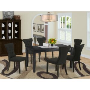 Our dinette set includes 6 awesome Padded Parson Chairs and a great 4 legs dining room table. The modern small dining table set gives a Black solid wood rectangle table and frame and an awesome Black dining room chairs seat and high back that bring magnificence to your dining area and improve the charm of your awesome dining area. The superior quality of our amazing chairs helps our wonderful customers to get relaxation and feel free when getting their meal. This dinette table crafted from top-quality rubber wood which can bear the weight of 300 Lbs. Our parson chairs have a wooden frame with a luxury seat of superior quality foam which is covered with Linen Fabric that gives you relaxation with family or friends. This listing has a premium color of Black finish for wood table and Black finish upholstered dining chairs. Our lovely premium colors boost the beauty of your living area and provide a high-class glance to your dining room or dining area. East West Furniture usually created from modern furniture along with easy assembling parts. We try to keep our furniture parts modern as well as simple. Our high-class kitchen table set is best for your gorgeous dining room as well as the kitchen. You can use it for casual home parties. Keep enjoying East West modern furniture!