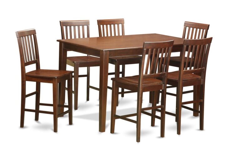This rectangular gathering table sets feature beautiful Asian strong wood along with an Mahogany finish. Choose a beautiful solid wood design seat to match your kitchen set. Bar stools with backs come with a particular slatted back shape for max comfort while sitting. High dining table provides you with a lot of space for any good-sized family with many individuals. Stylish design kitchen table together with straight legs make this one of the most accommodating counter height table along with chairs sets.