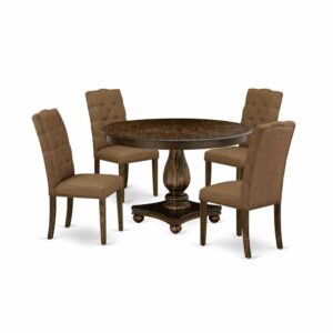 This Kitchen Dining Table Set  Provides 4 Dining Chairs And A Wooden Table To Boost The Beauty Of Any Kitchen Area Or Dining Area. This Modern Kitchen Table Is Provided In An Attractive Distressed Jacobean Finish. In Addition