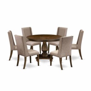 This Modern Dining Set  Provides 6 Parson Chairs And A Wooden Dining Table To Boost The Beauty Of Any Kitchen Area Or Dining Area. This Dining Room Table Is Provided In An Elegant Distressed Jacobean Finish. In Addition