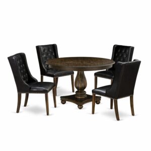 This Dining Room Table Set  Offers 4 Dining Chairs And A Mid Century Dining Table To Boost The Beauty Of Any Kitchen Area Or Dining Area. This Kitchen Table Is Provided In An Attractive Distressed Jacobean Finish. In Addition