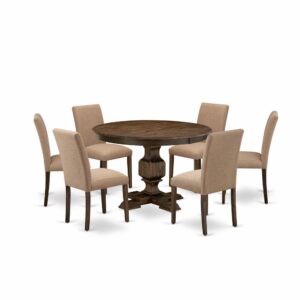 This Table Set  Provides 6 Dining Room Chairs And A Dining Table To Boost The Beauty Of Any Kitchen Area Or Dining Area. This Dining Table Is Offered In An Elegant Distressed Jacobean Finish. In Addition