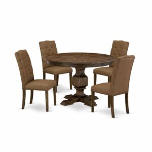 This Mid Century Dining Set  Provides 4 Dining Chairs And A Wood Dining Table To Boost The Beauty Of Any Kitchen Area Or Dining Area. This Dinner Table Is Provided With A Gorgeous Distressed Jacobean Finish. Moreover