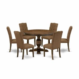 This Table Set  Offers 6 Mid Century Chairs And A Mid Century Modern Dining Table To Boost The Beauty Of Any Kitchen Area Or Dining Area. This Dining Table Is Provided In An Elegant Distressed Jacobean Finish. Moreover