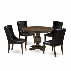 This Dining Room Set  Offers 4 Dining Room Chairs And A Kitchen Table To Boost The Beauty Of Any Kitchen Area Or Dining Area. This Dining Room Table Is Provided In An Elegant Distressed Jacobean Finish. Moreover