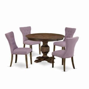 This Dining Room Table Set  Offers 4 Padded Dining Chairs And A Wood Dining Table To Boost The Beauty Of Any Kitchen Area Or Dining Area. This Dining Room Table Is Offered In A Gorgeous Distressed Jacobean Finish. Moreover