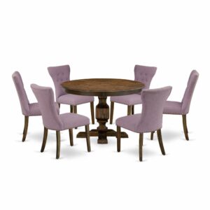 This Dinner Table Set  Provides 6 Dining Room Chairs And A Dining Room Table To Boost The Beauty Of Any Kitchen Area Or Dining Area. This Mid Century Modern Dining Table Is Offered In An Elegant Distressed Jacobean Finish. Moreover