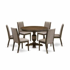 This Kitchen Table Set  Offers 6 Dining Chairs And A Mid Century Modern Dining Table To Boost The Beauty Of Any Kitchen Area Or Dining Area. This Wooden Dining Table Is Offered In A Gorgeous Distressed Jacobean Finish. In Addition