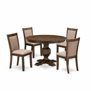 This Modern Dining Set  Offers 4 Upholstered Chairs And A Wooden Table To Boost The Beauty Of Any Kitchen Area Or Dining Area. This Wooden Dining Table Is Offered In An Attractive Distressed Jacobean Finish. Moreover
