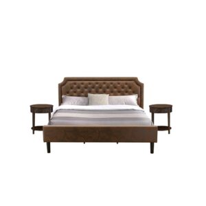 Our fabulous faux leather cushioned padding platform bed frame can make any bedroom lavish and relaxed to rest in. We are offering a 3 pc king size bed set including 1 button tufted frame with a headboard and 2 eye-catching wood nightstands. This modern bed is ideal for classic bed rooms as well as a distinctive twist to any modern environment. Our wooden set for the bedroom has 2 mid century modern nightstands with classic styling. These end tables have two USB ports and 02 outlets so that you can charge up to 02 mobile devices at the same time or plug in your computer for the ultimate technical convenience. No more bending down to find the socket on the floor. Sturdy wooden slats allow better support and less sagging for both inner-spring and foam mattresses. Our bedroom set is easy to clean with a damped fabric because of its smooth finish. This king bedframe can be simply assembled with the provided step-by-step assembly instruction and equipment pack.