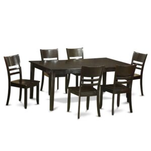 Henley kitchen table set which features beautiful Asian wood with a Cappuccino color. This Dining table set provides you with a considerable amount of area for any large family occasions and casual gatherings. The dining table top is a lighter Cappuccino color with a self storage butterfly leaf that might be expanded so as to add extra space