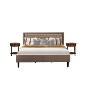 This gorgeous bed set makes a gorgeous addition to any bedroom in your home. Our 3 Piece bedroom set includes 1 platform bed and 2 mid century nightstands with 2 drawers. Our bedroom set will impress everyone that will come to your house because it fits with any type of decor. We have constructed this queen platform bed and mid century nightstand by using engineered wood to make strong support for you and your mattress. This versatile bed features a wooden headboard crafted from robust wood that will surely be the focal point of your bedroom and a great place to lean on and relax
