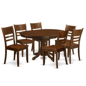 and the six dining chairs are fashioned with a ladder-back design in Espresso to enhance the table. High quality Fine Furniture Dining Set is Produced from Solid Rubberwood (also referred to as Asian Hardwood devoid of MDF (medium-density fiberboard)
