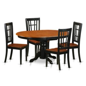 and the 4 dining chairs are specially designed in a ladder-back style in Black to complement the table.