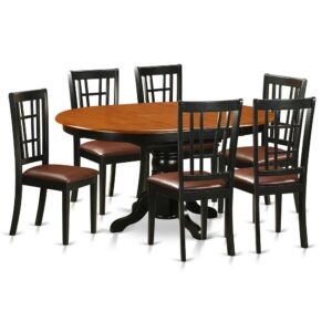 and the 4 dining chairs are created in a ladder-back style in Black to complement the table.