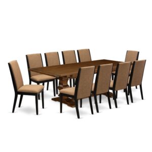 Our Desirable Dining Room Set  Can Help Any Dining Room Appearance More Wonderful. Our Dining Room Set  Consists Of An Excellent Rectangular Room Table And 8 Beautiful Dining Chairs. Enjoy Meals With Your Family With This Exquisite Rectangular Wood Table. This Small Dining Set  Will Raise The Elegance Of Any Dining Room With Its Ageless Style. Our Wood Dining Chairs Are Made Of Premium Quality Linen Fabric