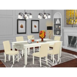 this well-designed and comfortable dinette table may be used for hours at a time. This rectangular wooden table is best for 4-8 people to sit and enjoy their meal. This wonderful slick Linen White kitchen table makes a really good addition for all kitchen space and corresponds all sorts of dining-room concepts. 100% solid wood from table top to table legs. No heat treated pressured wood like MDF