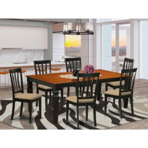 modern touch to any kitchen area or dining room. This particular 7 Piece Dining table set with one table and 6 dining room chairs. High quality kitchen set which is created from 100% Asian Hardwood. Simply no MDF