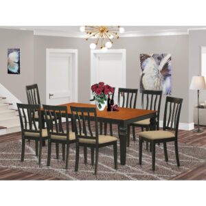 contemporary touch to any kitchen or dining area. This kind of Nine Piece Dining table set with one table and Eight dining room chairs. Top notch kitchen set which is created from 100% Asian Hardwood. Simply no MDF