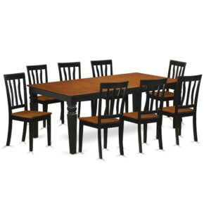 modern touch to any kitchen or dining area. This particular Nine Piece Dining room table set with one table and Eight dining room chairs. High quality kitchen set which is created from 100% Asian Hardwood. Simply no MDF