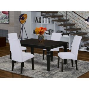 contemporary touch to any kitchen area or dining room. This kind of five pieces dining set includes a rectangular kitchen table and 4 parson chairs. The kitchen table facilitates an affectionate family feeling. A comfortable and luxurious Black color offers any dining area a relaxing and friendly feeling with this kitchen table. With a soft rounded bevel at the edge of the table top