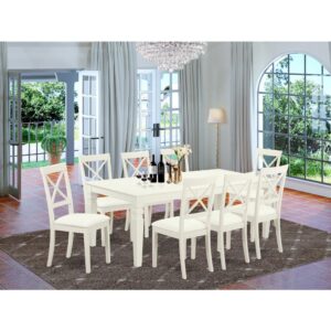modern touch to any kitchen area or dining room. This particular Nine Piece Dining table set with 1 table and Eight kitchen chairs with faux leather. Premium quality dining set which is made from 100% Asian Hardwood. Simply no MDF